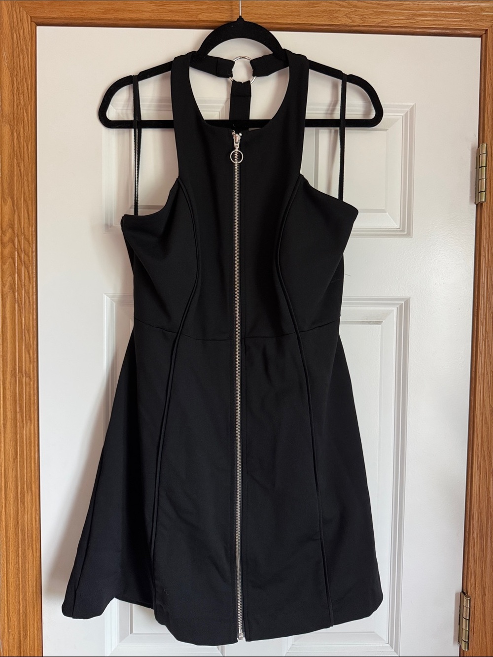 EUC Free People Black Halter Mod Mini Dress with Full  Front Zipper size Large